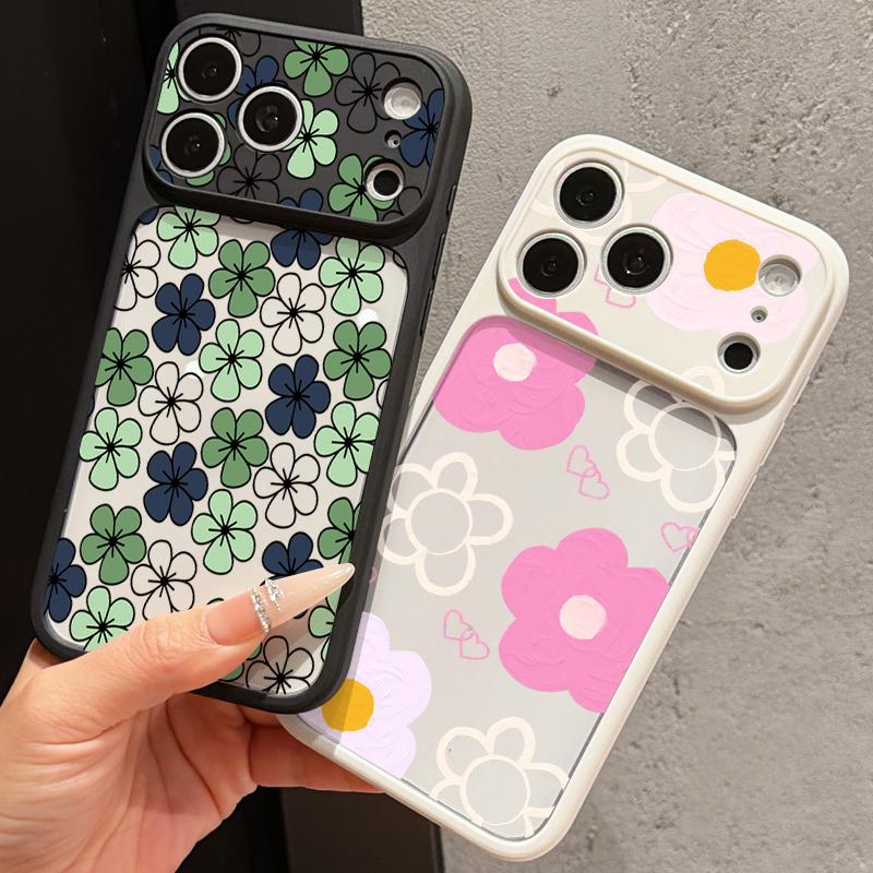 Cartoon Flowers Print Case For iPhone 17 Pro Max For iPhone 16 15 14 13 Pro Max Luxury Hybrid TPU+PC Clear Back Hard Cover