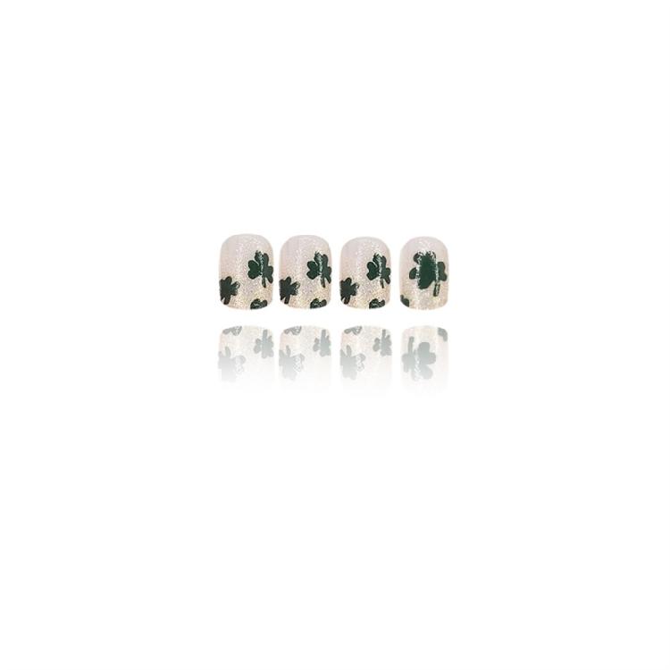 24 Pcs Glittering Press On Nail Saint Patricks Day Stick on Nail Shamrocks Full Cover False Nail Manicures Supplies