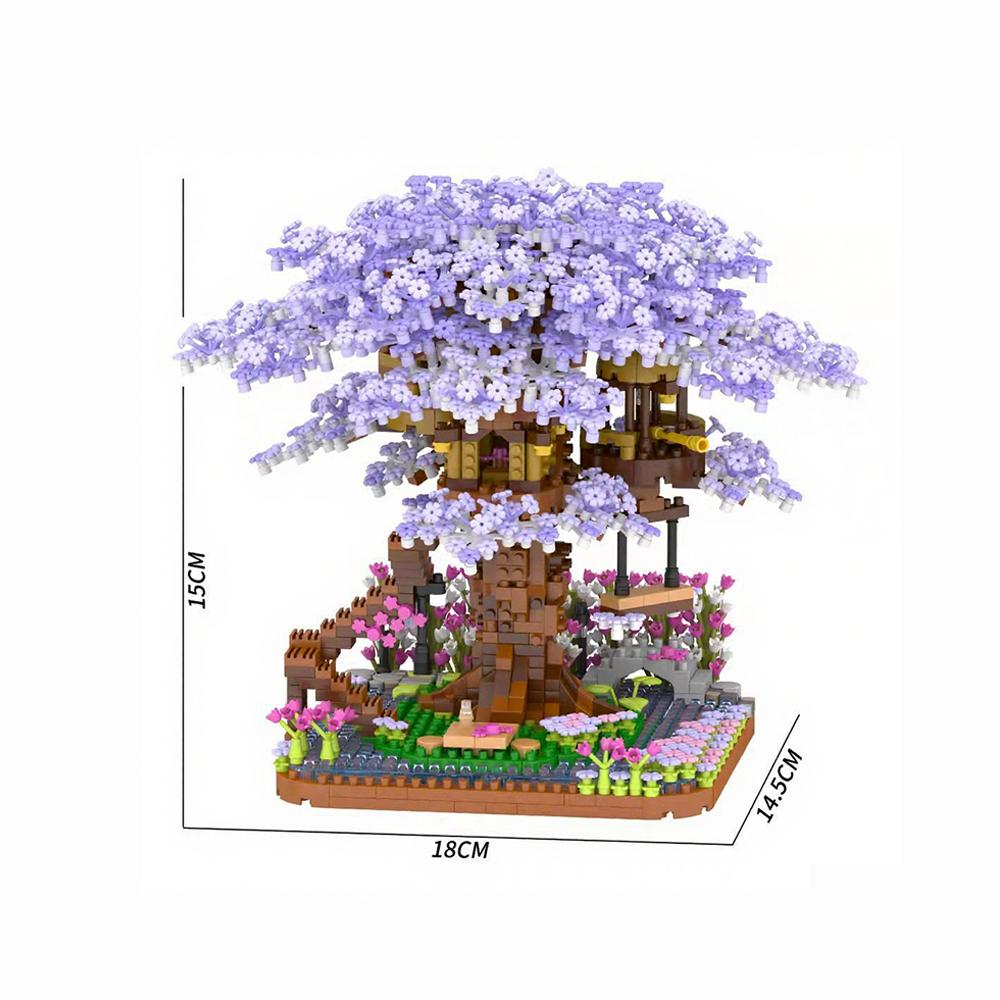 Cherry Blossom Treehouse Train Micro Mini Block Piece Series – Children's Building Blocks Toy with Springtime Sakura Park Vibes