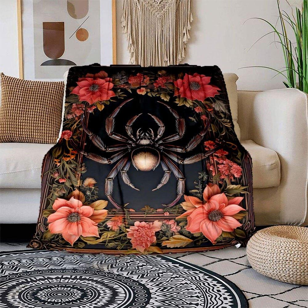 

Floral Framed Spider Wall Art Decor Blanket Flannel Throw Blanket for Sofa, Bed, Travel, Camping, Office, Couch, Chair, And Bed Gift for Ch 150x180cm