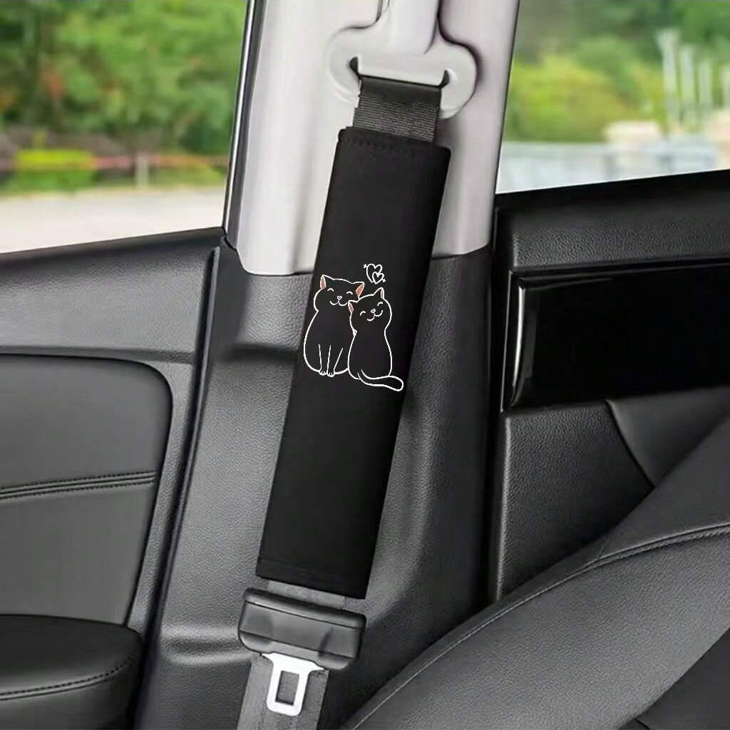 2PCS Two Love Cat Car Shoulder Protector Soft and Comfortable Car Seat Belt Protective Cover Universal