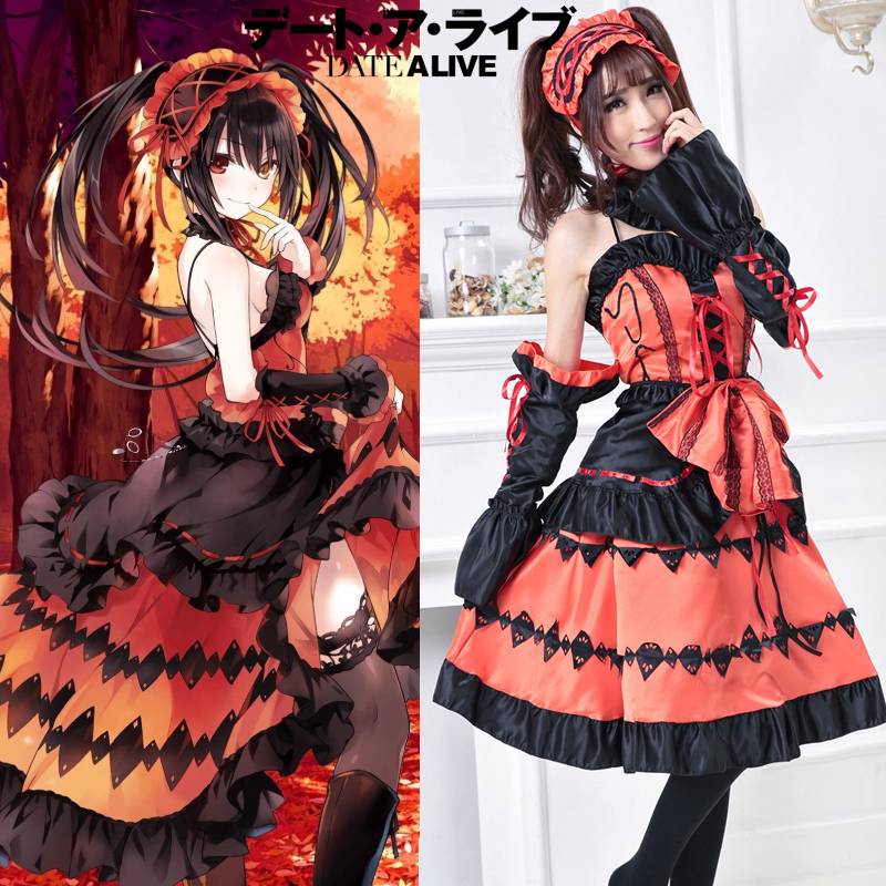 Date A Anime Live Tokisaki Kurumi Cosplaycostume Lolita Dress Girl Halloweensuit