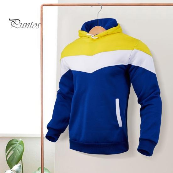 Meeste sügistalvine kapuuts Colorblock pingutusnöör Paks plüüs pikkade varrukatega suur tasku kapuutsiga retro õhuke vaba igapäevane vabaaja sporditopp