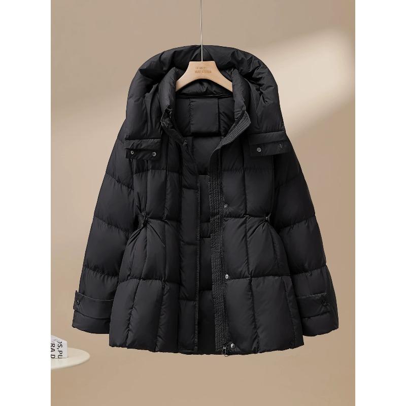 Winter New Down Jacket Women's Medium and Long Thickened Waist and Thin White Duck Down Hooded Cape Jacket