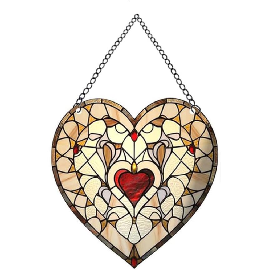 Heart-Shaped Stained Acrylic Window Hanging,Red Heart Acrylic Window Decor Stained Panel Hangings Wall Art Decor for Valentine's Day Birthday Home