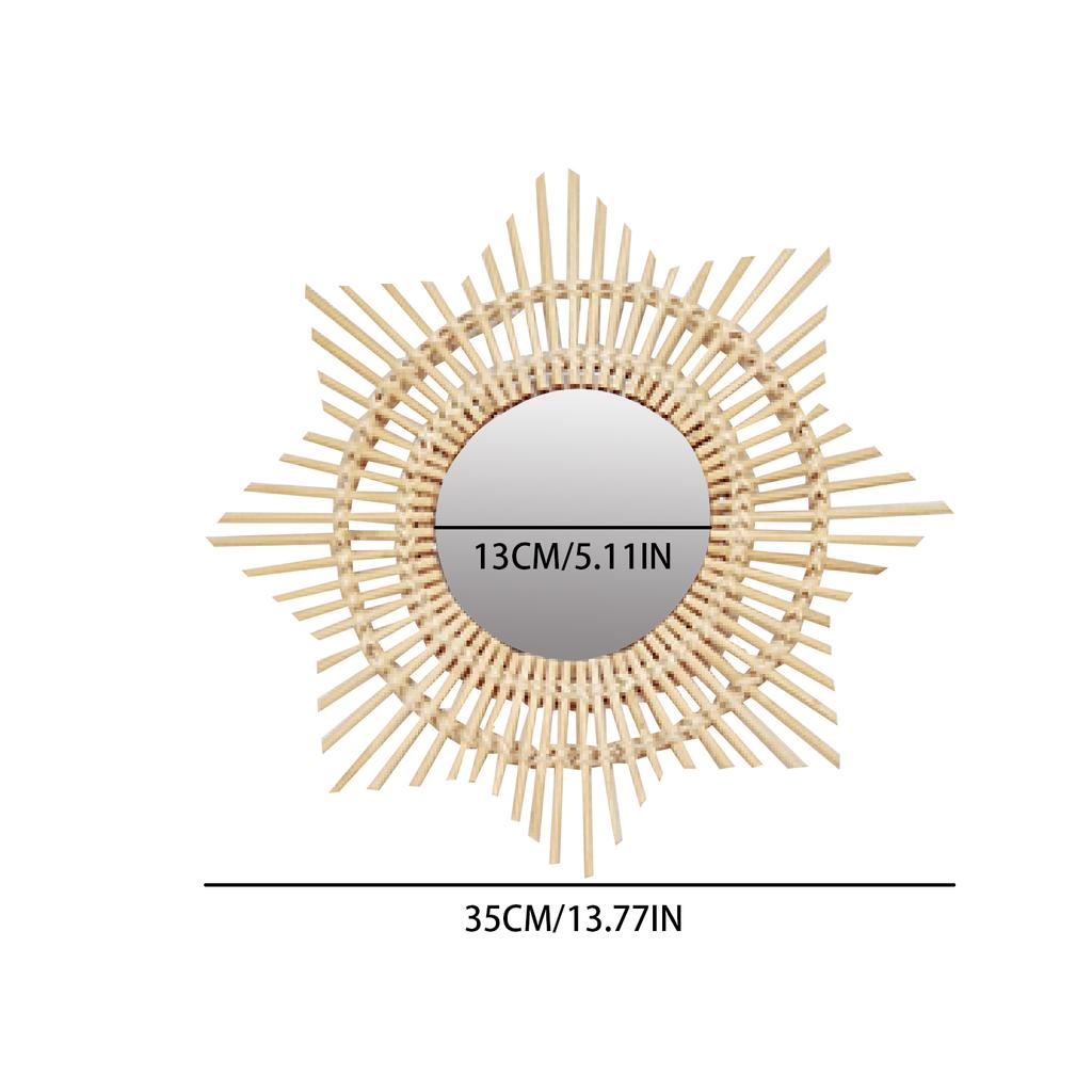Rattan Dressing Mirror Innovative Art Round Mirror Living Room Wall Hanging Mirror Bathroom Decoration Makeup Mirror