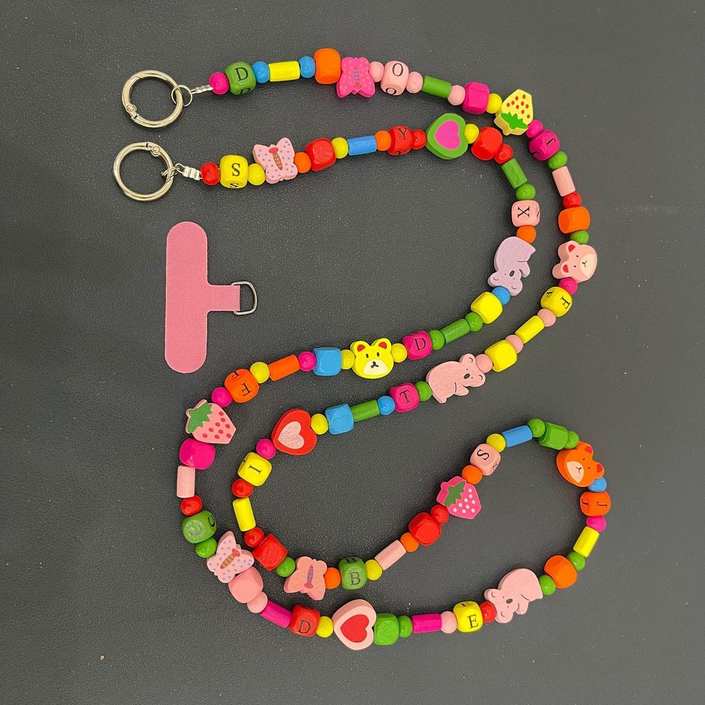 Wooden Bead Koala Butterfly Crossbody Phone Charm with Bow and Lanyard