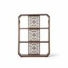 Wood Display Shelf with Carved Lattice Walnut Finish Wooden Bookshelf Stable