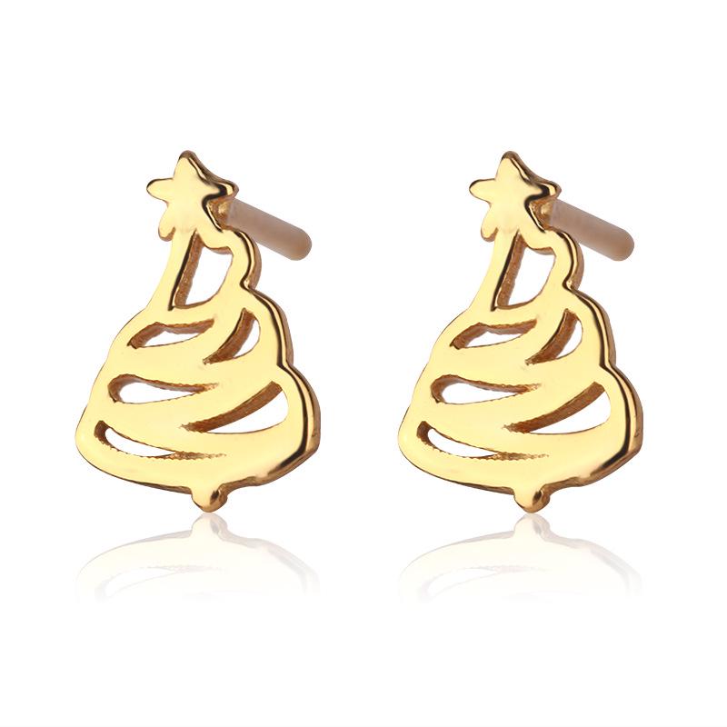 S925 Sterling Silver Christmas Tree Stud Earrings for Women - Fashionable and Simple Holiday Jewelry