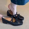 Retro Ein-Pedal Schleife Einzel-Schuhe Quadratischer Kopf Leichte Öffnung Ballerinas Dicke Ferse Mary Jane Einzel-Schuhe
