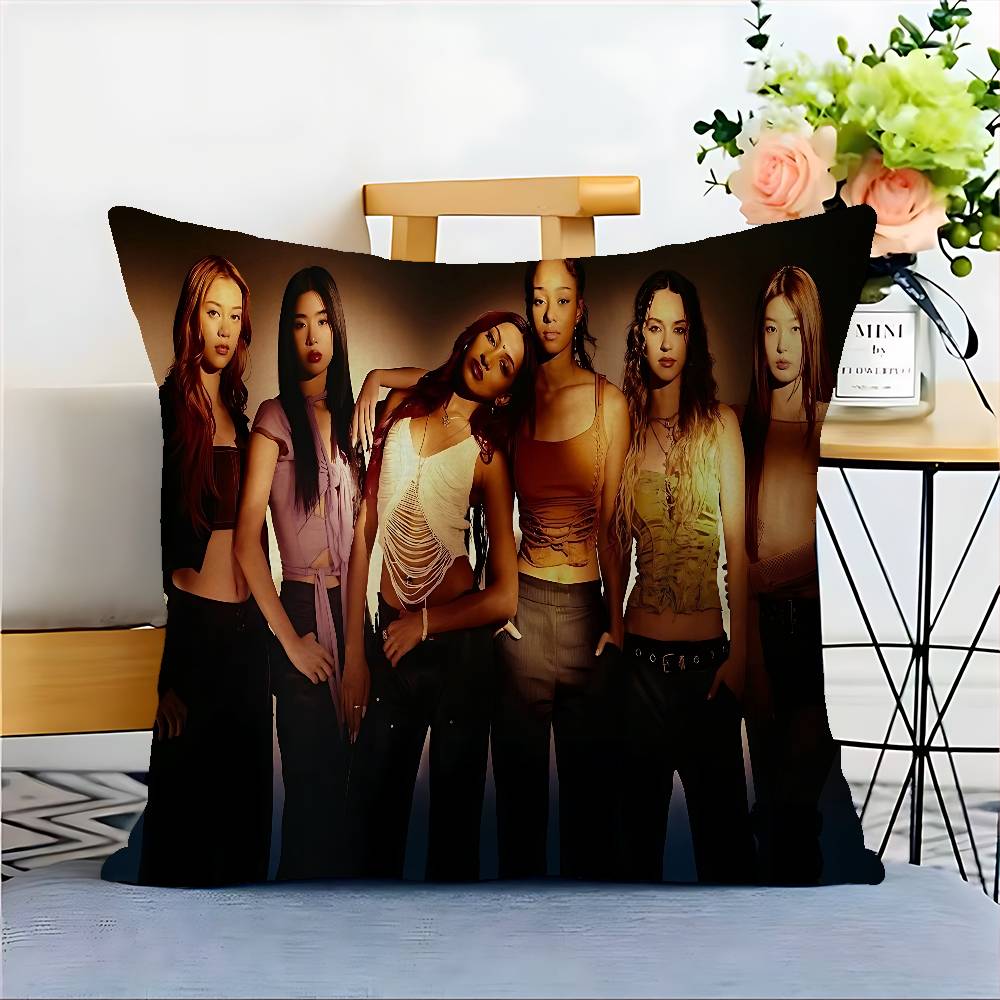 Korea Kpop Band K-Katseye Cushion Cover Polyester Sofa Cushions Decorative Throw Pillows Home Decoration Pillowcover
