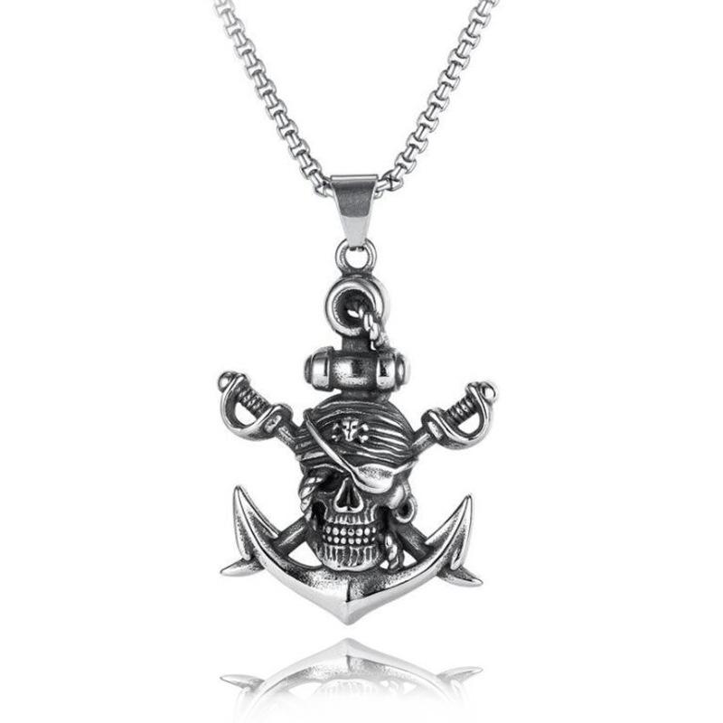 European and American Jewelry Titanium Steel Hip-hop Necklace Pirate Ship Anchor Pendant Long Style