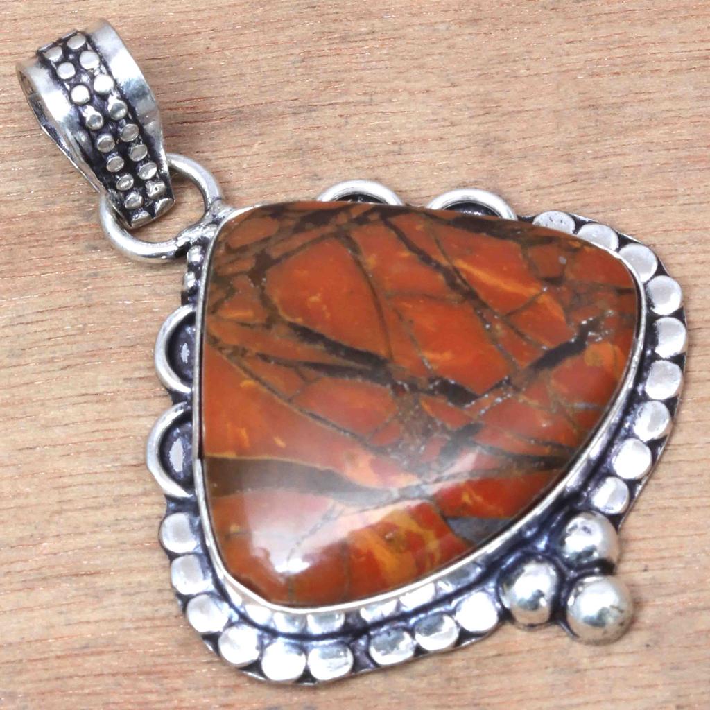 Pendant Designer Jasper Gemstone Valentine'Day Gifted Silver Jewelry 2.25"