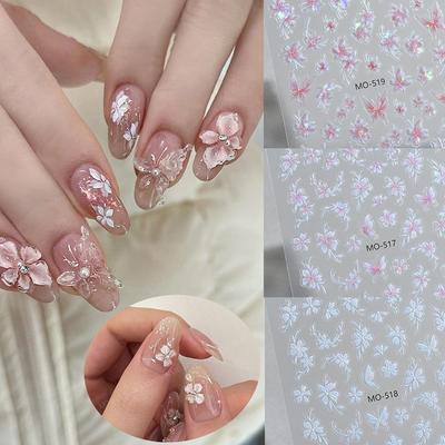 Nail Adhesive Nail Charm Nail Art Accessories Laser Flower Nail Sticker Nail Art Decoration Relief 3D Sticker
