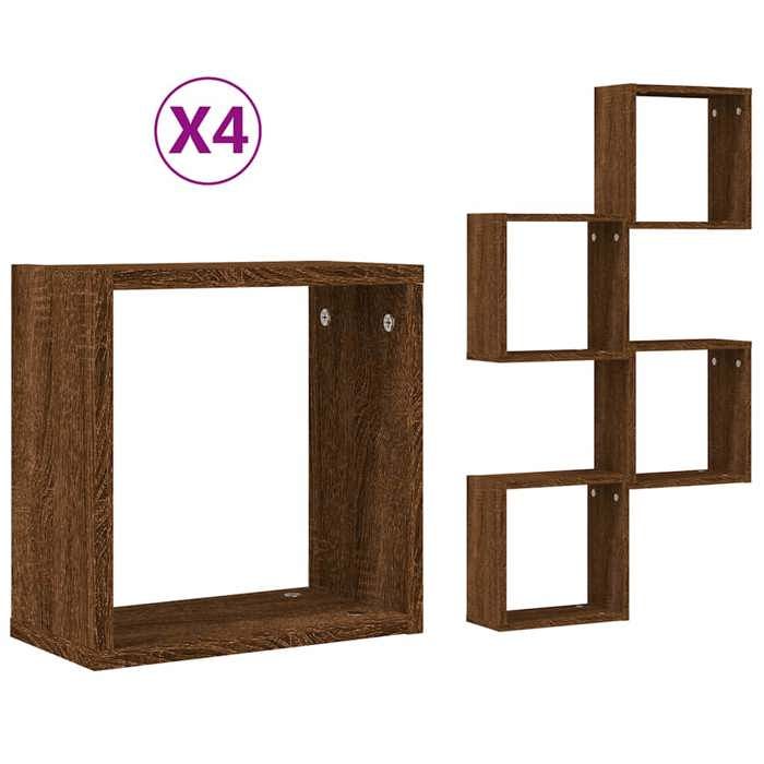 VidaXL Étagères murales sous forme cube 4 pcs chêne marron 30x15x30cm, stockage en forme de cube, organisateur en forme de 815886