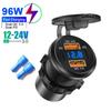 96W Car Charger Power Outlet Socket Dual QC3.0 & Dual PD3.0 USB Socket with Voltmeter 12-24V Waterproof for Car Boat Truck