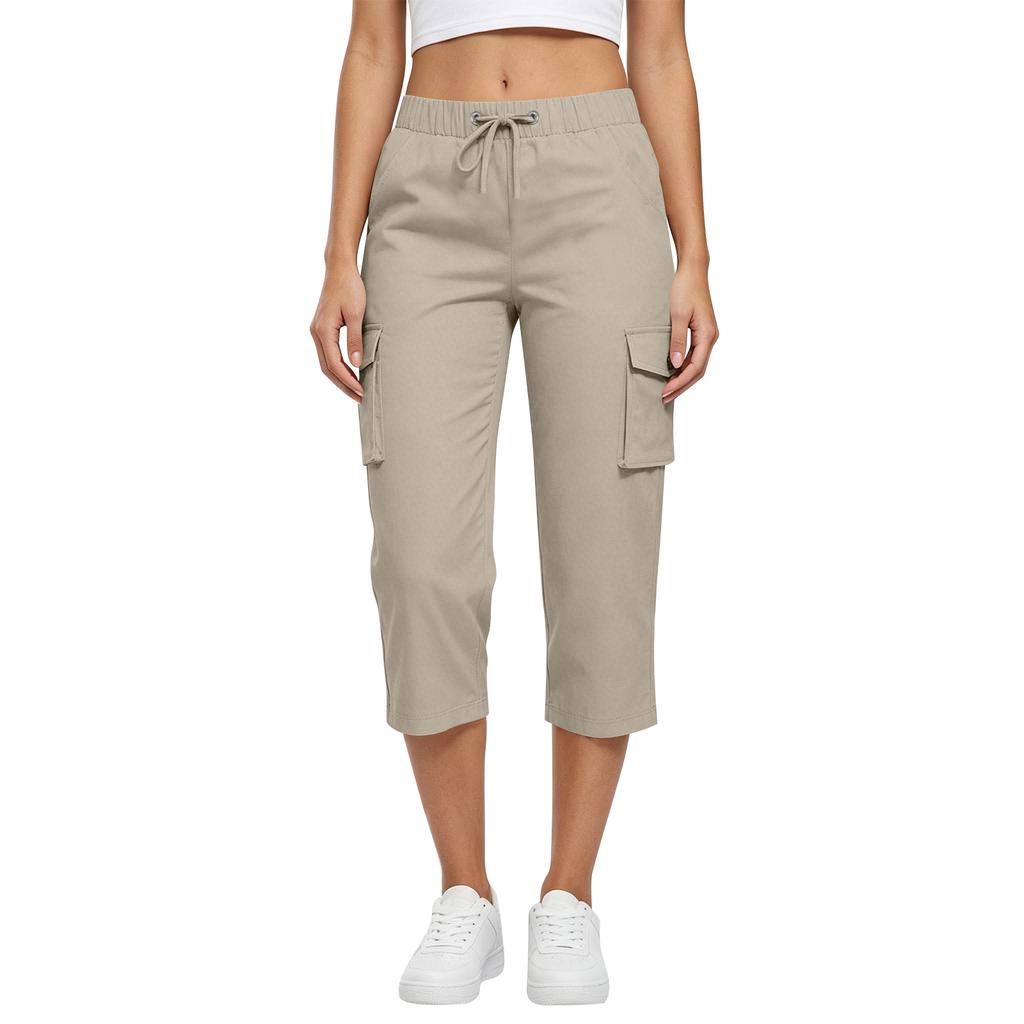 Damen High Waist Cargo Capri-Hose Lässiger Tunnelzugbund Leichter atmungsaktiver Stoff Dehnbare Passform Outdoor Activewear