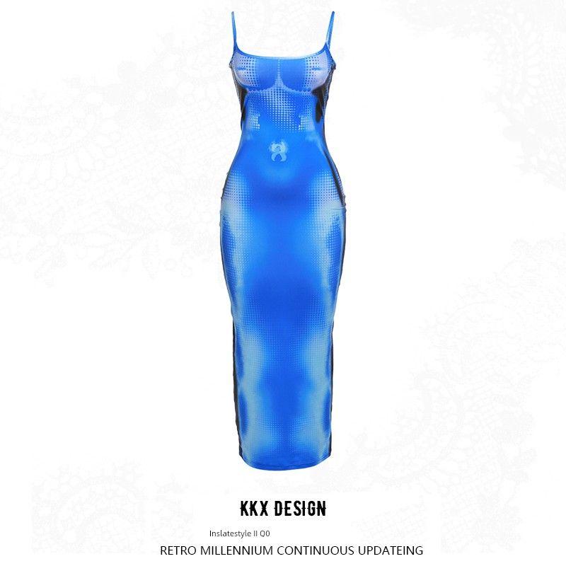 Fashion Ins Print Slim Fit Backless Sling Dress