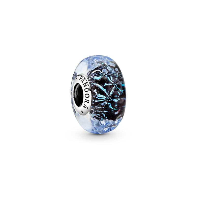 Pandora Dark blue ocean glass ripple charm 925 silver beads women s style 798938C00 синий
