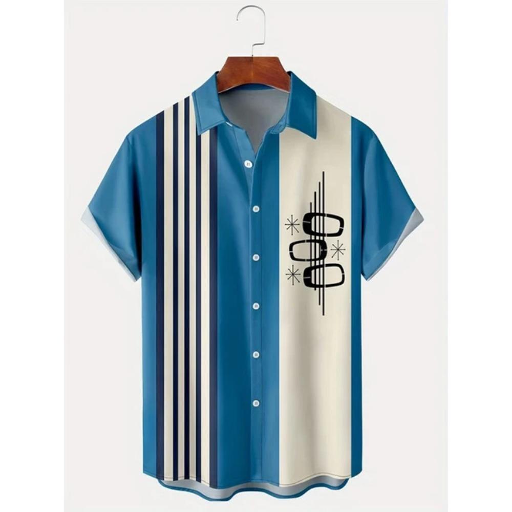 New Summer Outdoor Casual Men's Short-sleeved Shirt, Striped Printed Men's Shirt, Street Daily Fashion Men's Short-sleeved Shirt