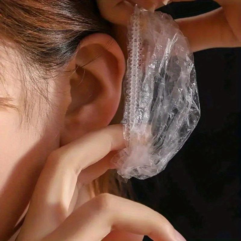 50PCS Disposable Clear Plastic Ear Covers for Hair Dyeing, Shower Protection Hygienic Single-Use Ear Guards for Barbers earmuffs
