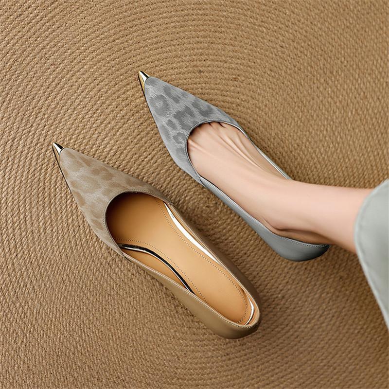 Fashion New Spring/summer Leopard Print Sheepskin High Heels Shallow Shoes for Women Fashion Metal Pointed Toe Women Pumps Shoes Women