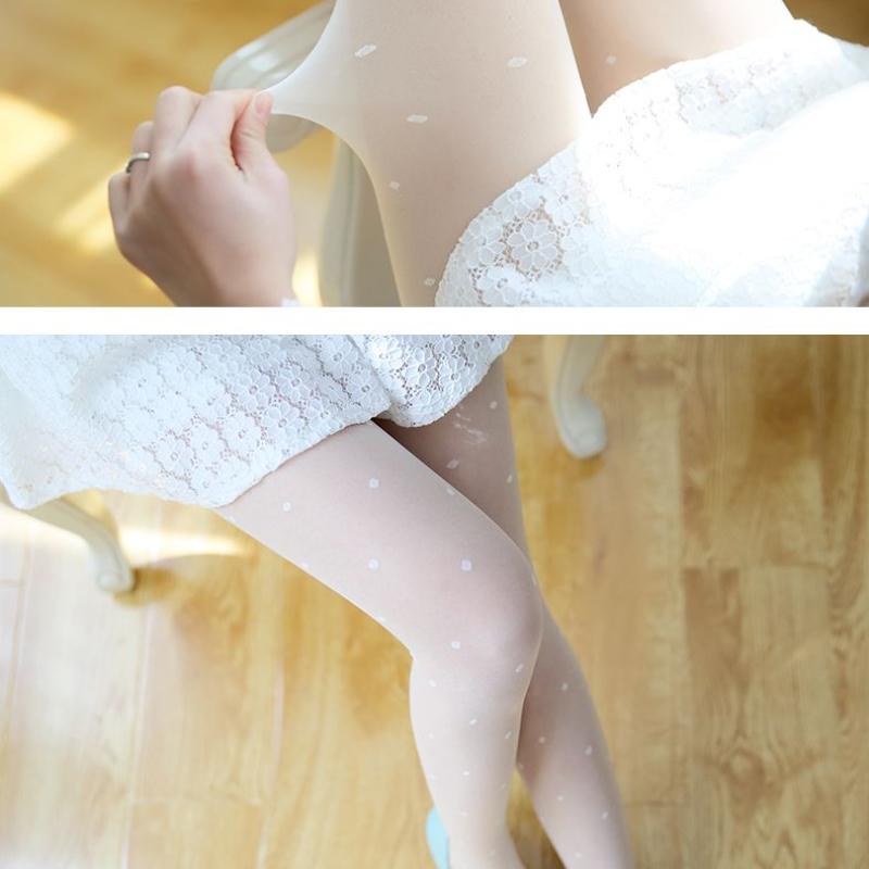 Japanese Style White Stockings for Women Thin Cute Pantyhose with Love Heart Bowknot