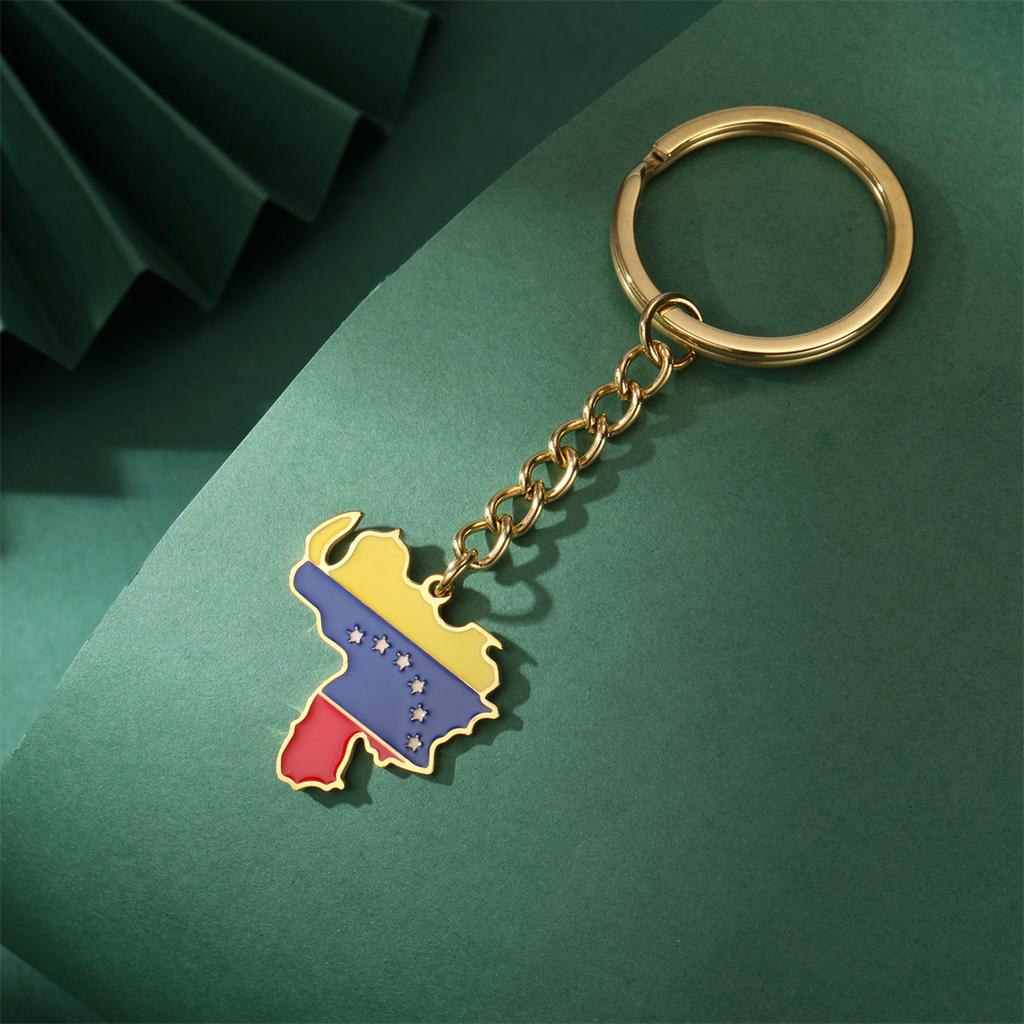 EUEAVAN Drip Oil Venezuela Map Pendant Keychain Stainless Steel Venezuelan Country Flag Keyring Patriotic Jewelry Gift