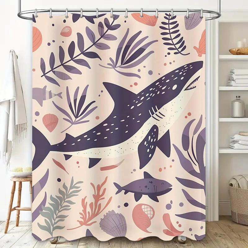 Whimsical Underwater Life Bathing Curtain Pink Coral Fish Print Shower Curtain for Bathroom Decorations 72x84 (360x51cm)
