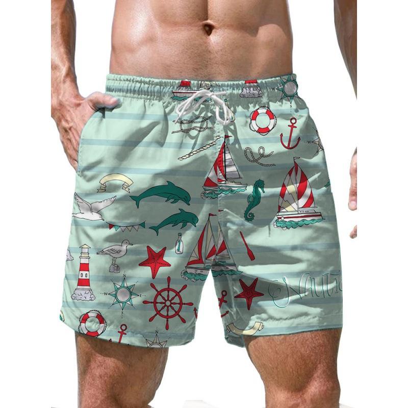 Summer 3D Beach Scenery Print Shorts Fashionable Casual Beach Men's Shorts