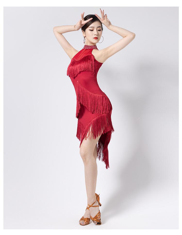 Sukienka Huayu do tańca łacińskiego: Wyszczuplający Seksowny Strój z Frędzlami na Zawody i Występy Zawodowe