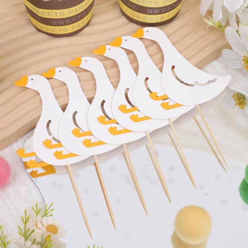 

Cute Goose Cupcake Toppers – 24pcs White Duck Cake Picks for Farm Animal Themed Party