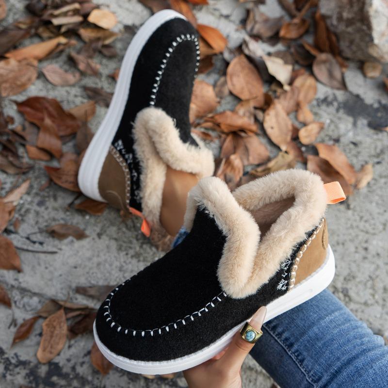 Large size plush cotton shoes for women's autumn and winter new flat bottom thickened round head snow boots for women