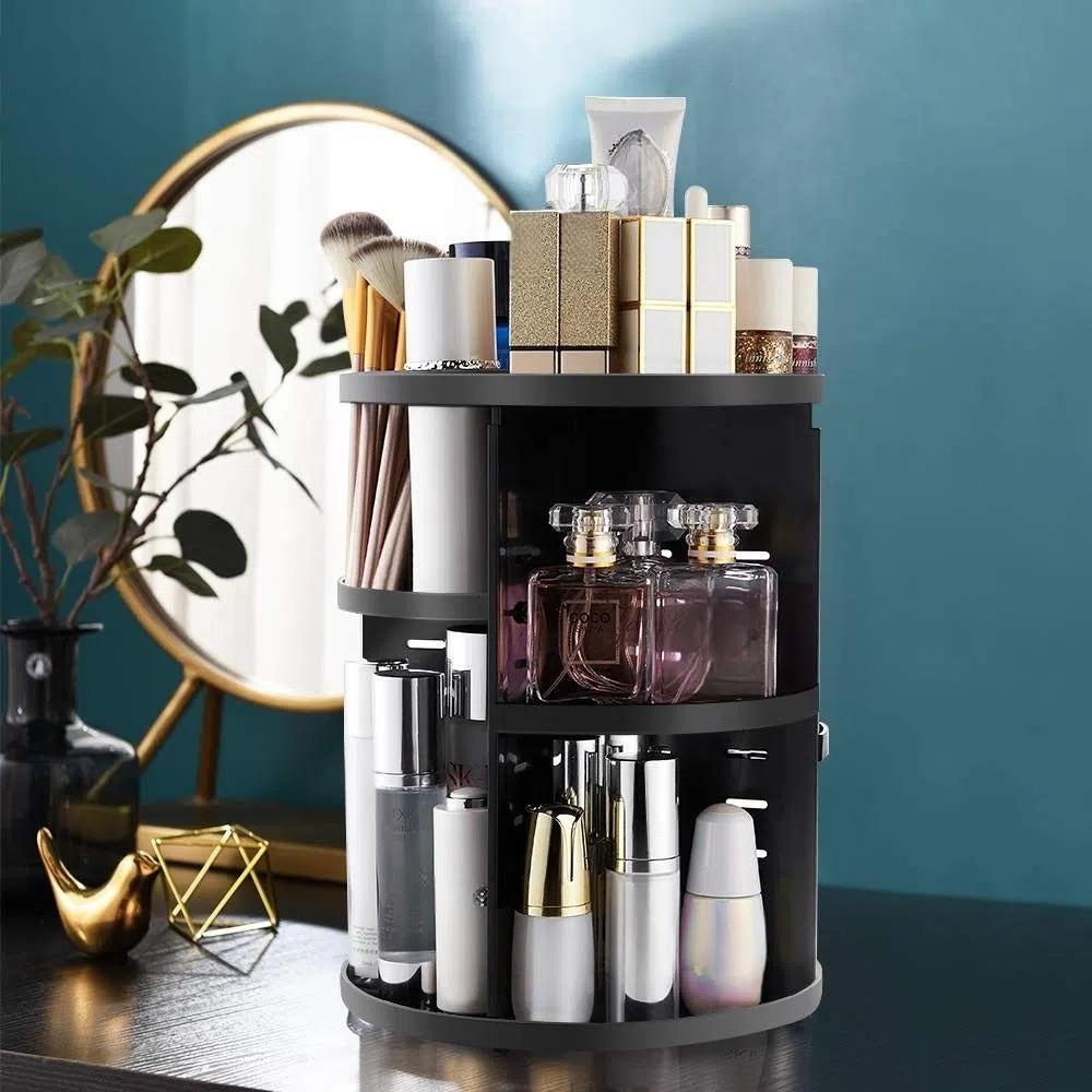 360 Cosmetic Storage Box Foldable MMakeup Display Shelf  Countertop Vanity
