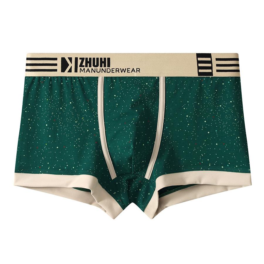 New Printed Cotton Men's Boxer Briefs, Breathable Trendy Casual Underwear Shorts
