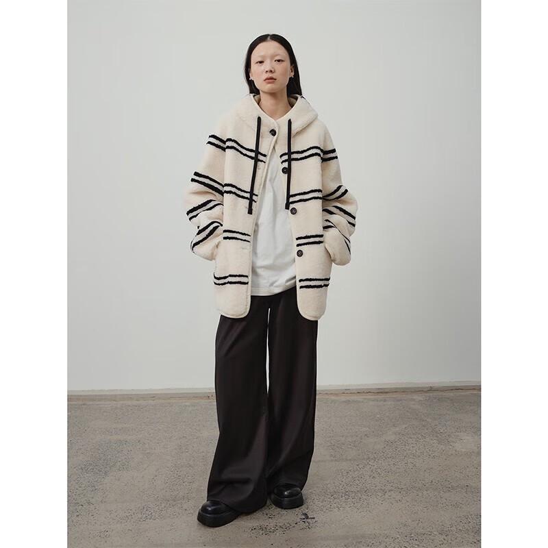 Imported Merino Lamb Fur Striped Coat