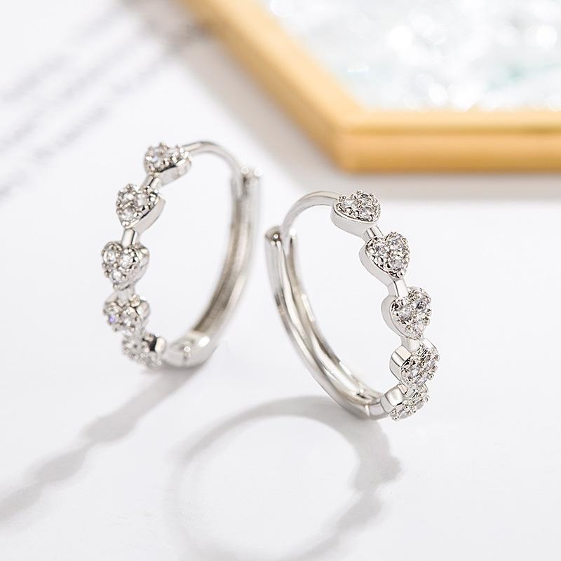New Heart Hoop Earrings For Women Temperament Simple Inlaid for Women Wedding Silver Color Ear Shiny Zircon Jewelry Accessories