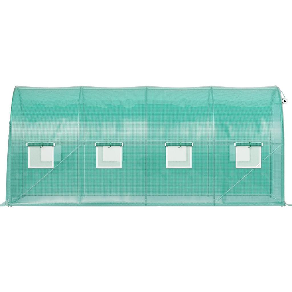 Walk-in Tunnel Greenhouse, 15 x 7 x 7 ft Portable Plant Hot House w/ Galvanized Steel Hoops, 1 Top Beam, 2 Diagonal Poles, 2 Zippered Doors & 8