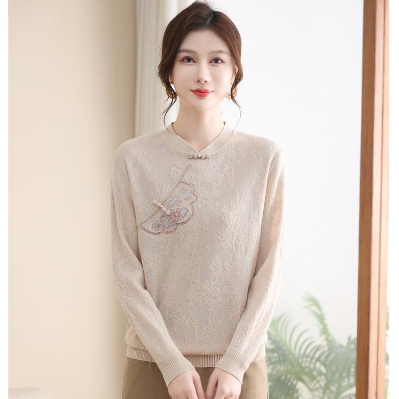 New Medium-knitted Bottoming Knitted Sweater, Baita Top, Mother Outfit, Autumn and Winter Fashion Cheongsam Collar Sweater