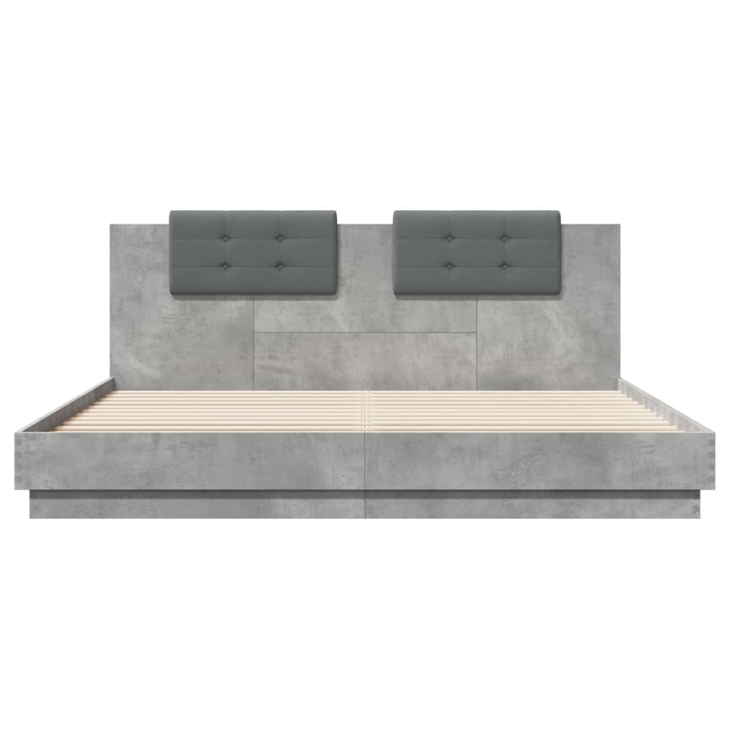 Bed Frame with Headboard and LED Lights Concrete Grey 200x200 cm