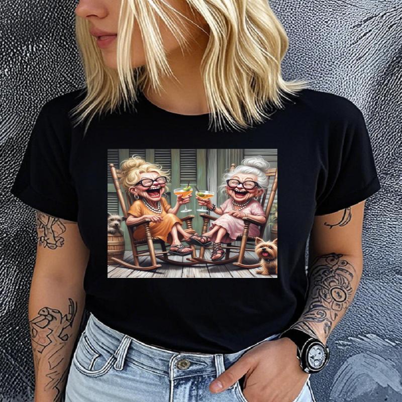 Polyester 100% Fashionable Grandma Printed T-shirt Unique Pattern Style Gift, Ladies' Round-neck Casual Sporty Comfortable  Summer