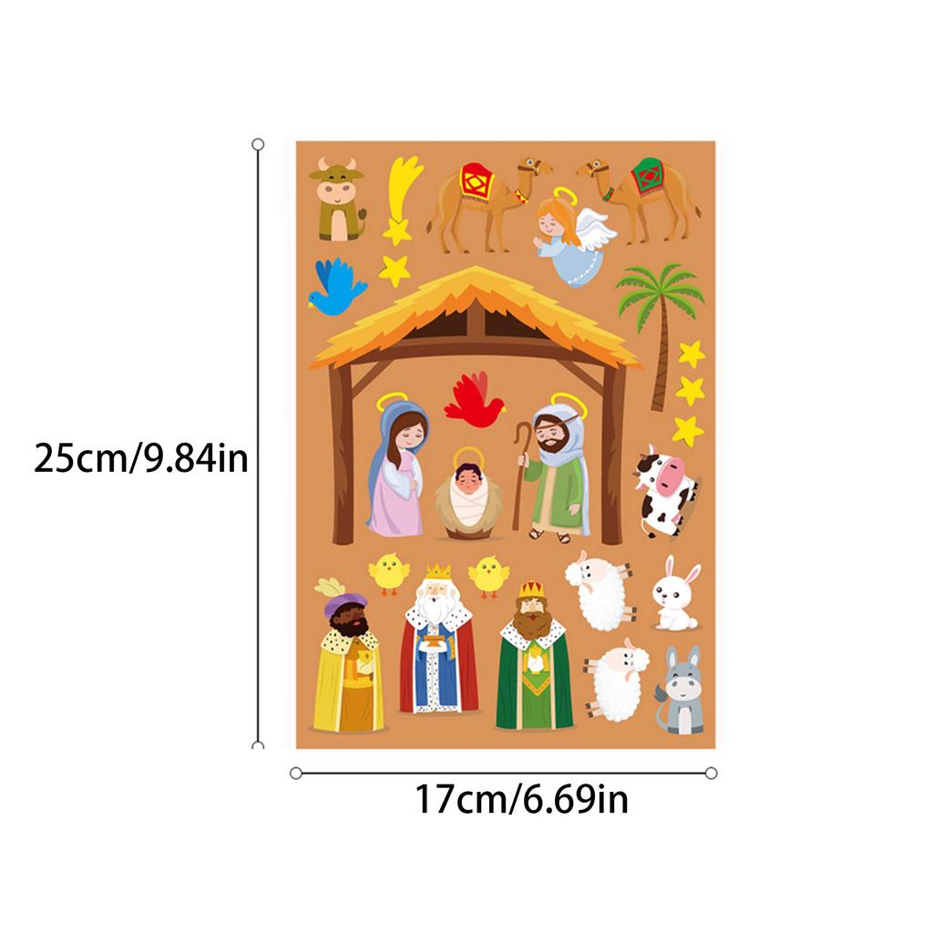 12pcs/lot Christmas Nativity Scene Stickers Set Religious Sticky Label Creative Activity DIY Decals Party Decor for Kids