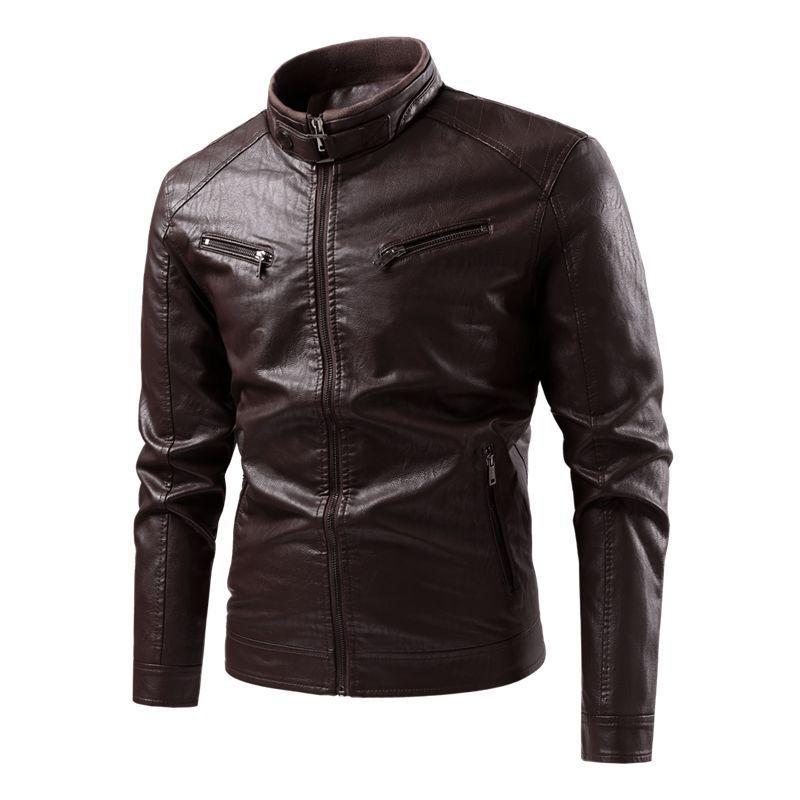 New Leather Jacket Men's Autumn and Winter Locomotive Solid Color Two Open Cycling Suit PU Leather Jacket Jacket
