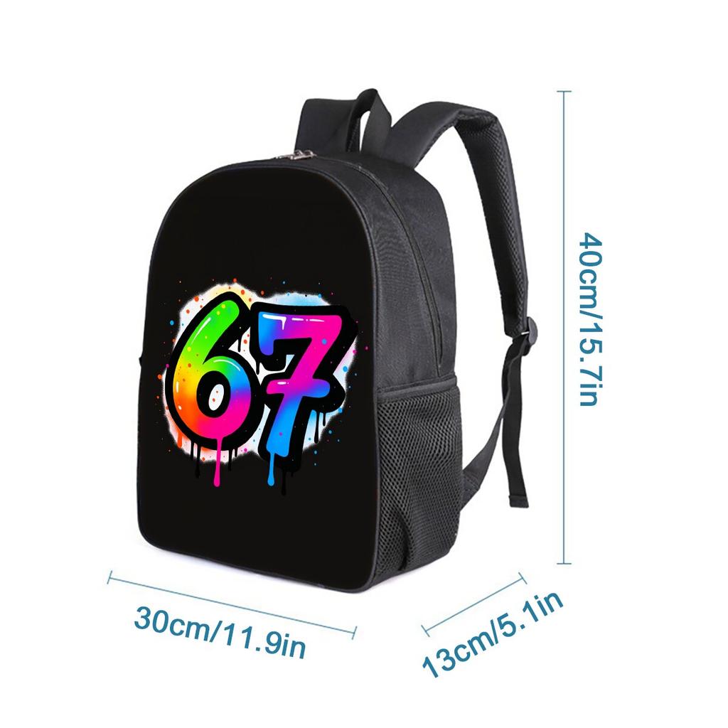 Colorful Number 67 Printing Single Layer Backpack for Boy and Girls Best Gifts 2D Flat Cartoon School Bags for Children