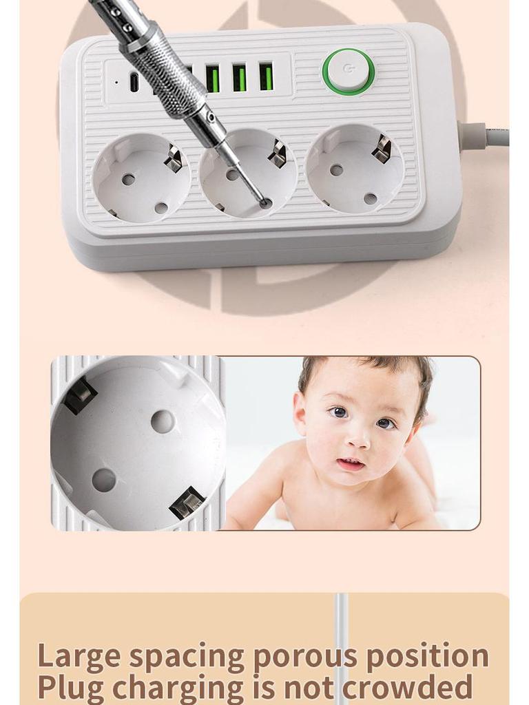 European Standard 16A Power Strip with Two-Pin Socket for Russian, German, Korean, and Austrian Use