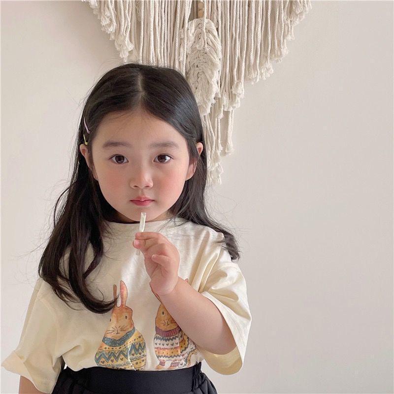 Cute Korean-Style Short-Sleeved Cotton Tops for Girls - Perfect Retro Summer Wear for Children