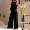 Women's Two-Piece Set Sleeveless Tank Top High Waist Wide Leg Pants Casual Outfit