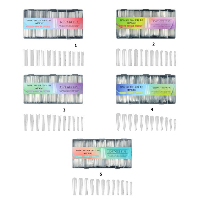 504Pcs/set Transparent Artificial Nail Kit Full Coverage Tips For Gel Extension Manicure Home Salon Application