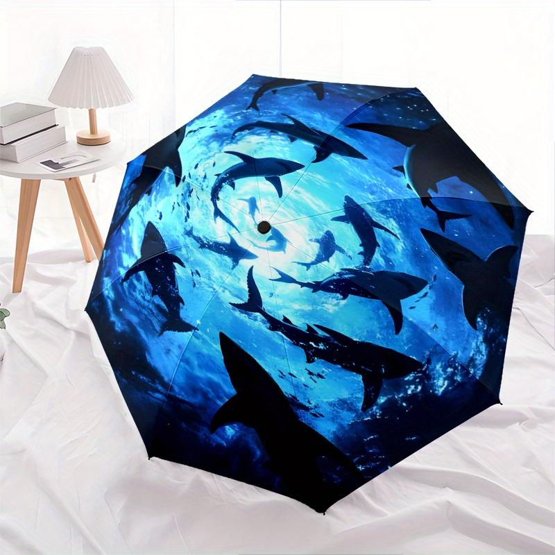 Shark Swarm Theme 8 Bone Hand Automatic Folding Umbrella, Compact and Portable Design, A Perfect Gift for Birthday, Christmas or Business Us
