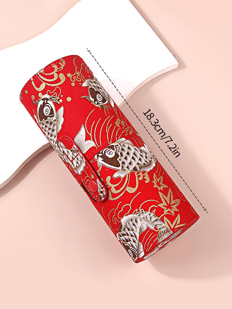 Good Luck Koi New Chinese Makeup Brush Storage Bucket with Cover Dustproof Makeupbucket Large Capacity Desktop Storage Penholder